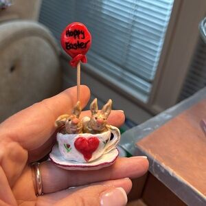 Perfect Easter gift Tiny Bunny Figurines in Heart Cup